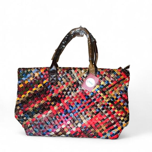 Chaos by Elsie Handbags - Chaos by Elsie Women's Multicolored Woven Genuine Leather Handbag Purse NWT